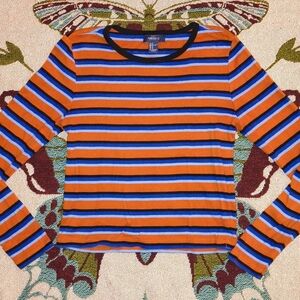 Forever 21 Orange and Blue Striped Cropped Top